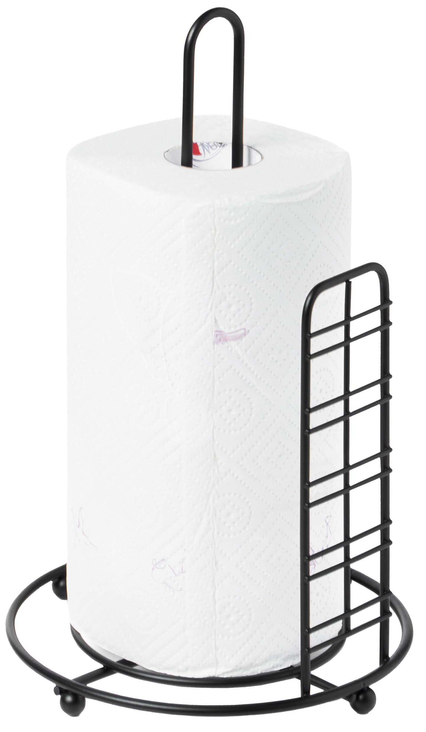 Freestanding Round Single Roll Sturdy Black Iron Towel Paper Holder Stand Roll Dispenser, Countertop Portable Stand for Kitchen, Dining Room, and Office