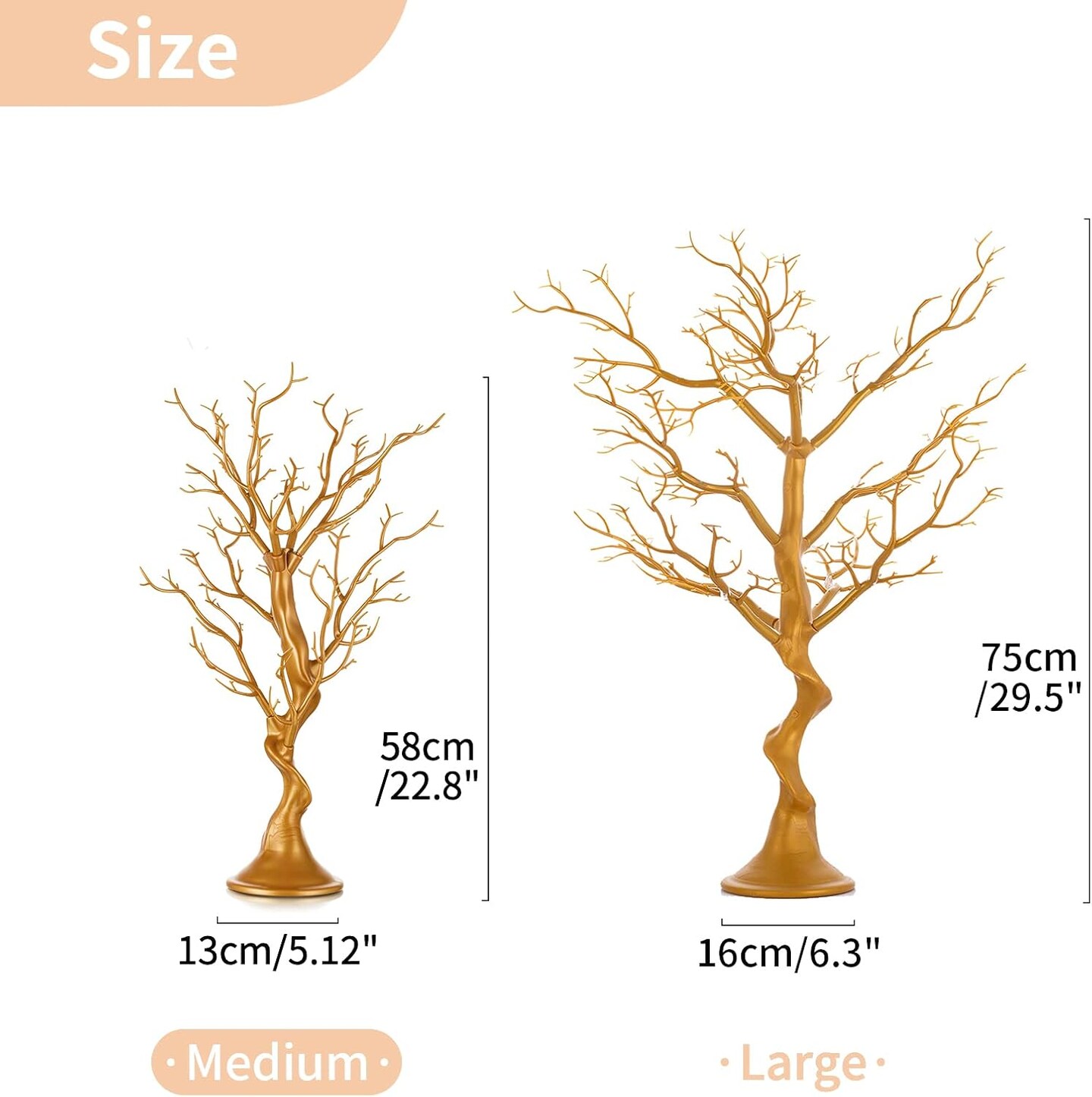 Gold Christmas Tree Branch Artificial 22.8&#x22; Tall Manzanita Tree Centerpiece Wedding Centerpieces for Tables, Decorative Ornament Display Tree Branches for Wedding Decorations (1 Pc)