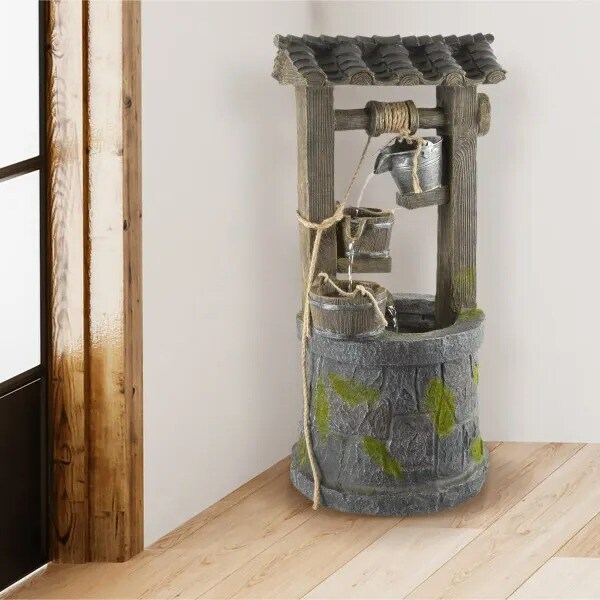 Large Wishing Well Fountain Waterfall 32 Inch Outdoor Garden Statue