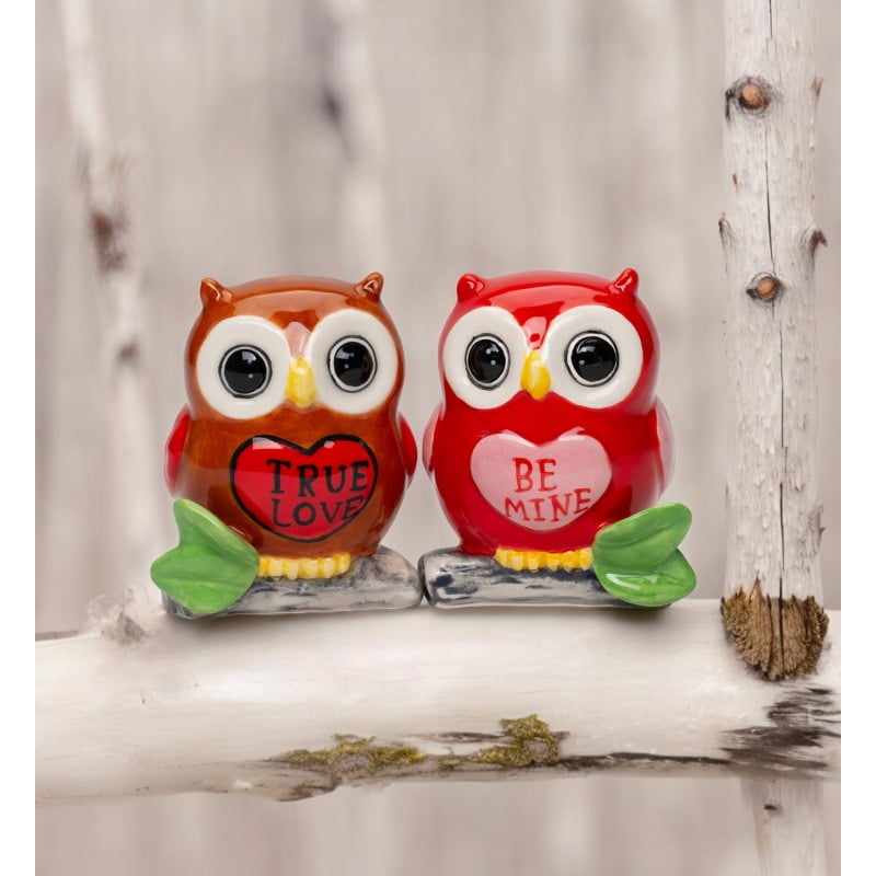 Ceramic Valentine Owl Salt And Pepper Shakers 2.25In