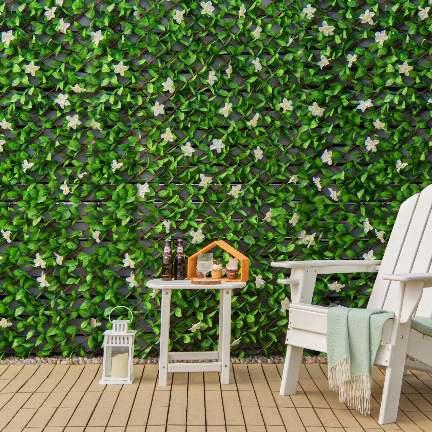 4 Pieces Expandable Faux Ivy Privacy Screen Fence Panel Pack with Flower