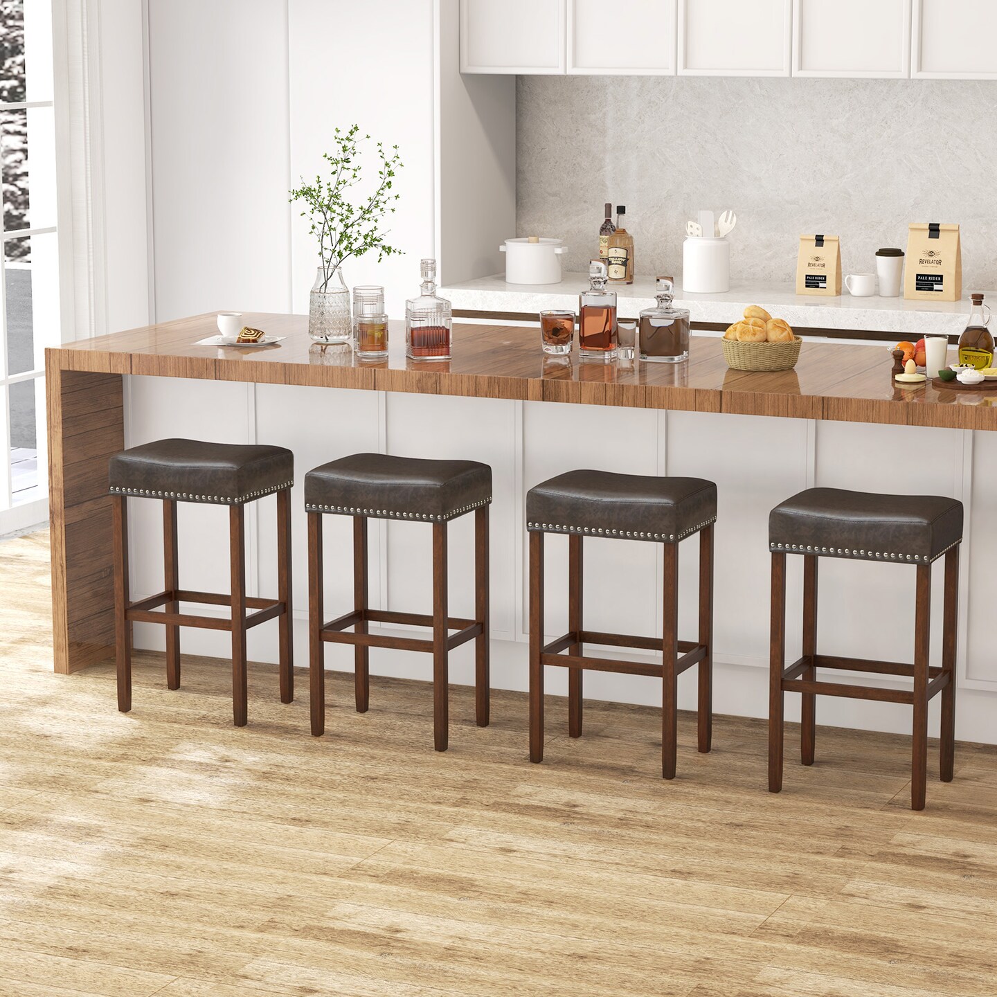 Upholstered Bar Stools Set Of 2 With Footrests For Counter