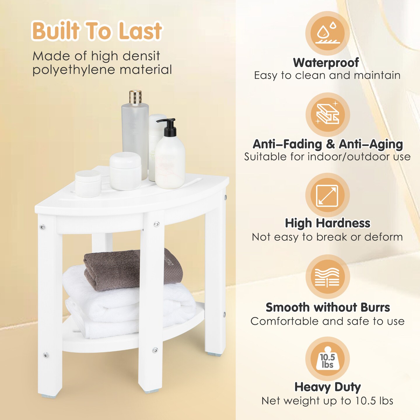 Corner Shower Bench Stool with Storage Shelf for Shaving Legs