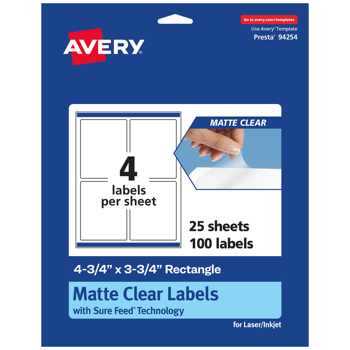 Avery Matte Clear Labels,  4-3/4&#x22; x 3-3/4&#x22; Rectangle