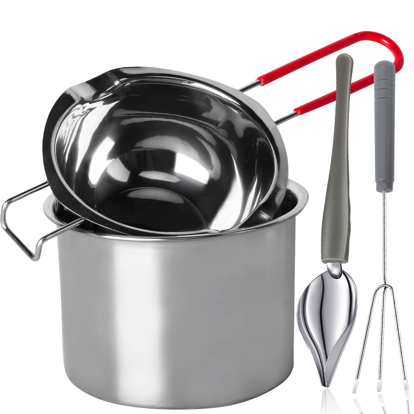 Steel Double Boiler Melting Pot with Heat Resistant Handle, Large Capacity Chocolate Melting Pot for Butter Candy Butter Cheese, Candle Making (450/900ML)