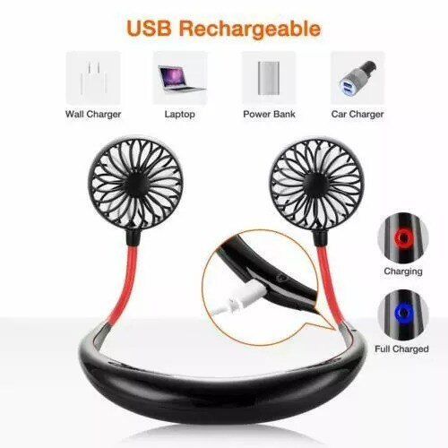 LED Color Portable Rechargeable Neckband Sport Lazy Neck Hanging Cooling Fan