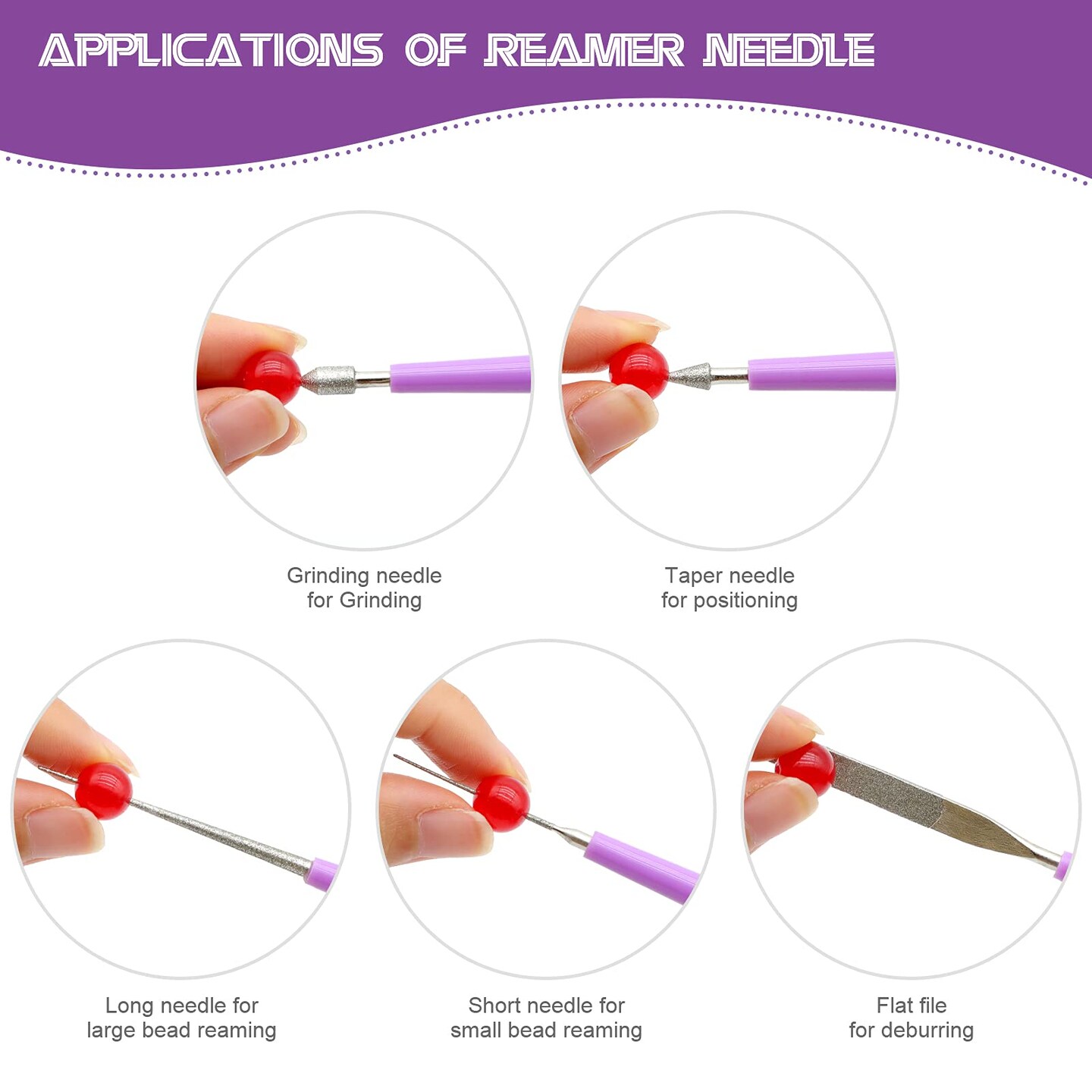5 Pieces Bead Reamer for Jewelry Making, Bead Spinner Hole Enlarger Tool for Glass Plastic Metal Wood Beads, Remove Burrs, Enlarge Holes, Smooth Edges