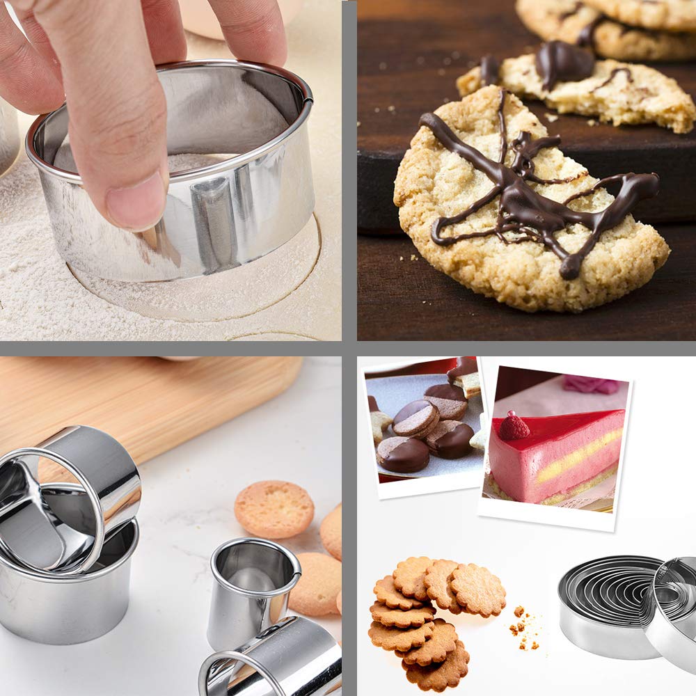12  Pieces Stainless Steel Round Cookie Cutter Set,  Circular Biscuit Cutters Round Donut Ring Molds for Baking 1.2 Inch Height