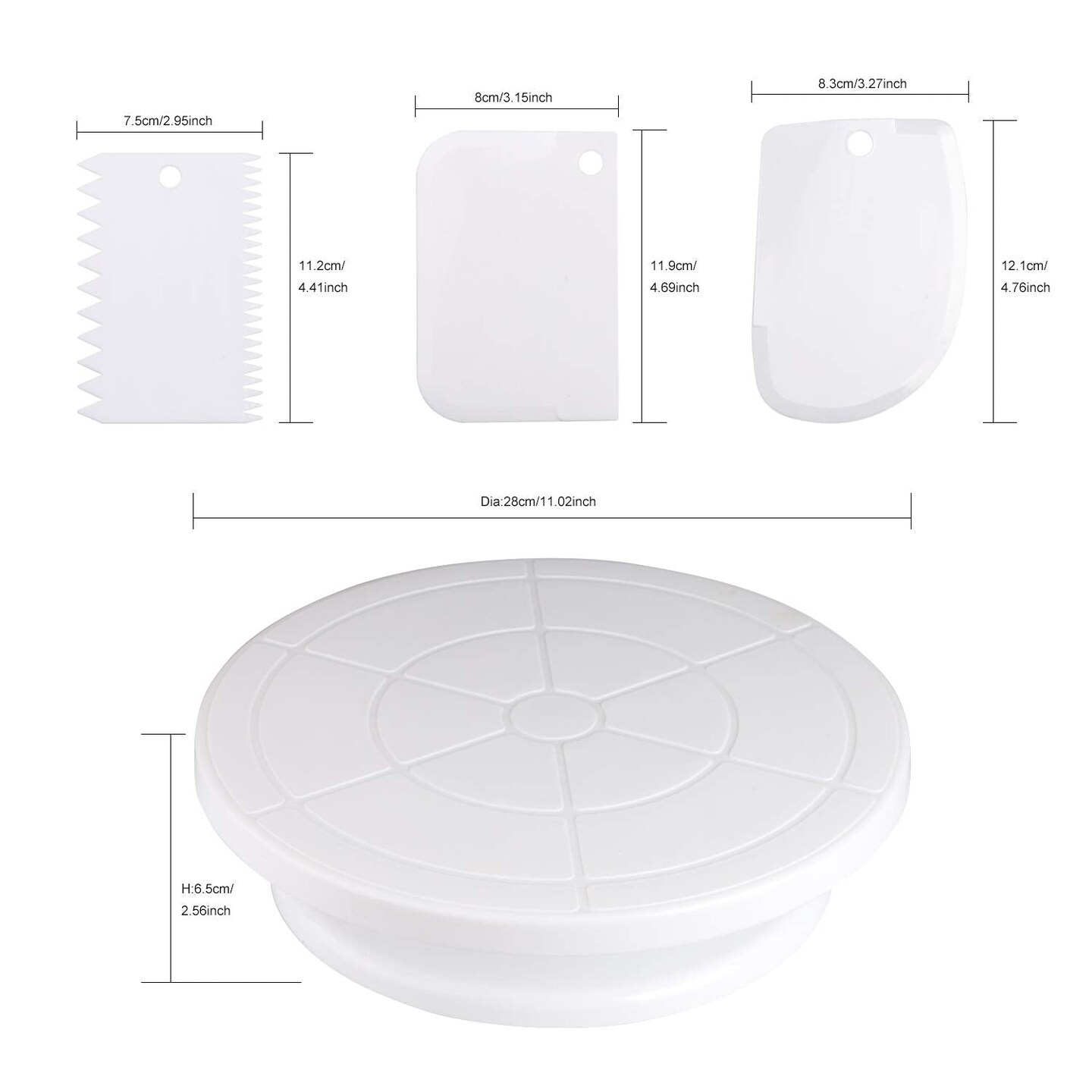 7 Pieces Cake Decorating Turntable,Cake Decorating Supplies with Decorating Comb/Icing Smoother(3pcs),2 Icing Spatula with Sided &#x26; Angled &#x2026; (White)