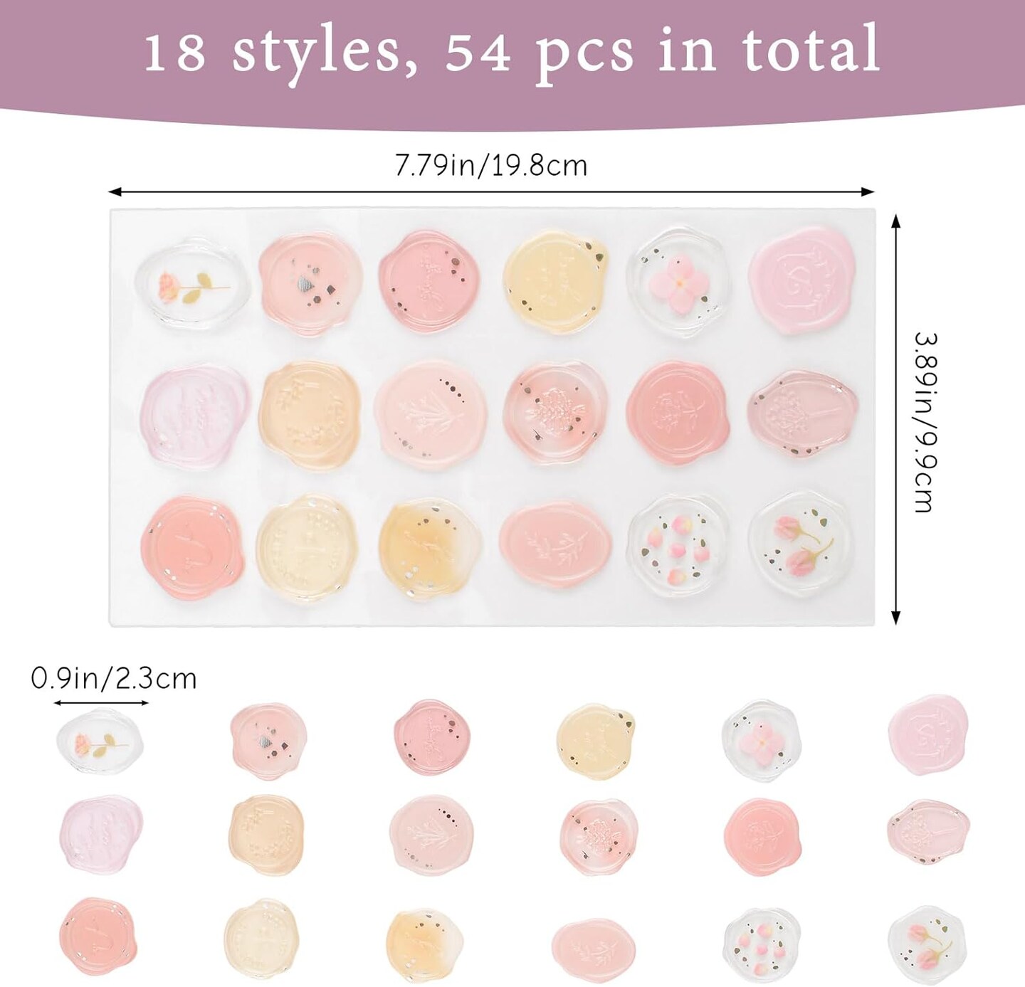 Pink Transparent Pre-Made Wax Stickers, 54 Pcs Adhesive Wax Seal Stickers Birthday Bridal Shower Party Presents Craft Scrapbook Gift