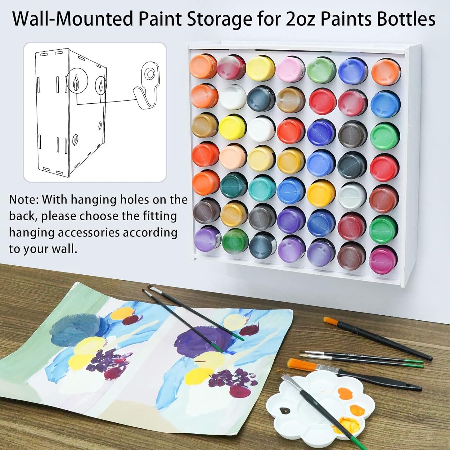 49 Holes Craft Paint Storage Organizer Vertical Paint Rack Stand for Apple Barrel, Folkart -2oz Craft Paints, Wall-mounted