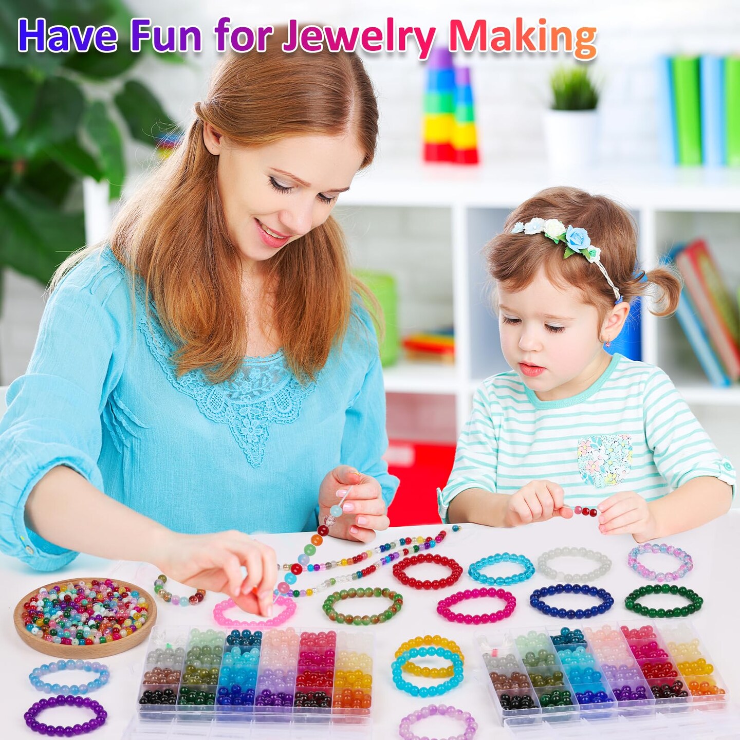 1150 Pieces 8mm Round Glass Beads for Jewelry Making, 23 Colors Crystal Beads for Bracelets Jewelry Making and DIY Crafts