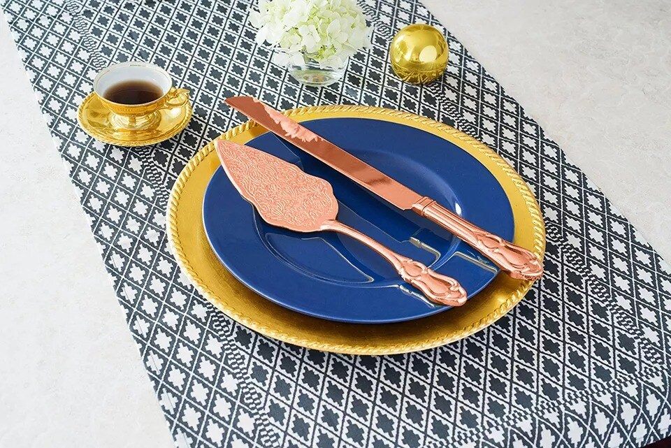 Strova Rose Gold Wedding Cake Knife and Server Set | Vintage Bride Utensils