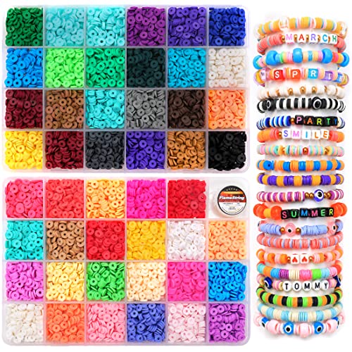 IOOLEEM Clay Beads, Polymer Clay Beads, 6000+ Multi-Colored Clay Beads Kit, Clay Beads for Bracelet Making, Clay Beads for Jewelry Making.
