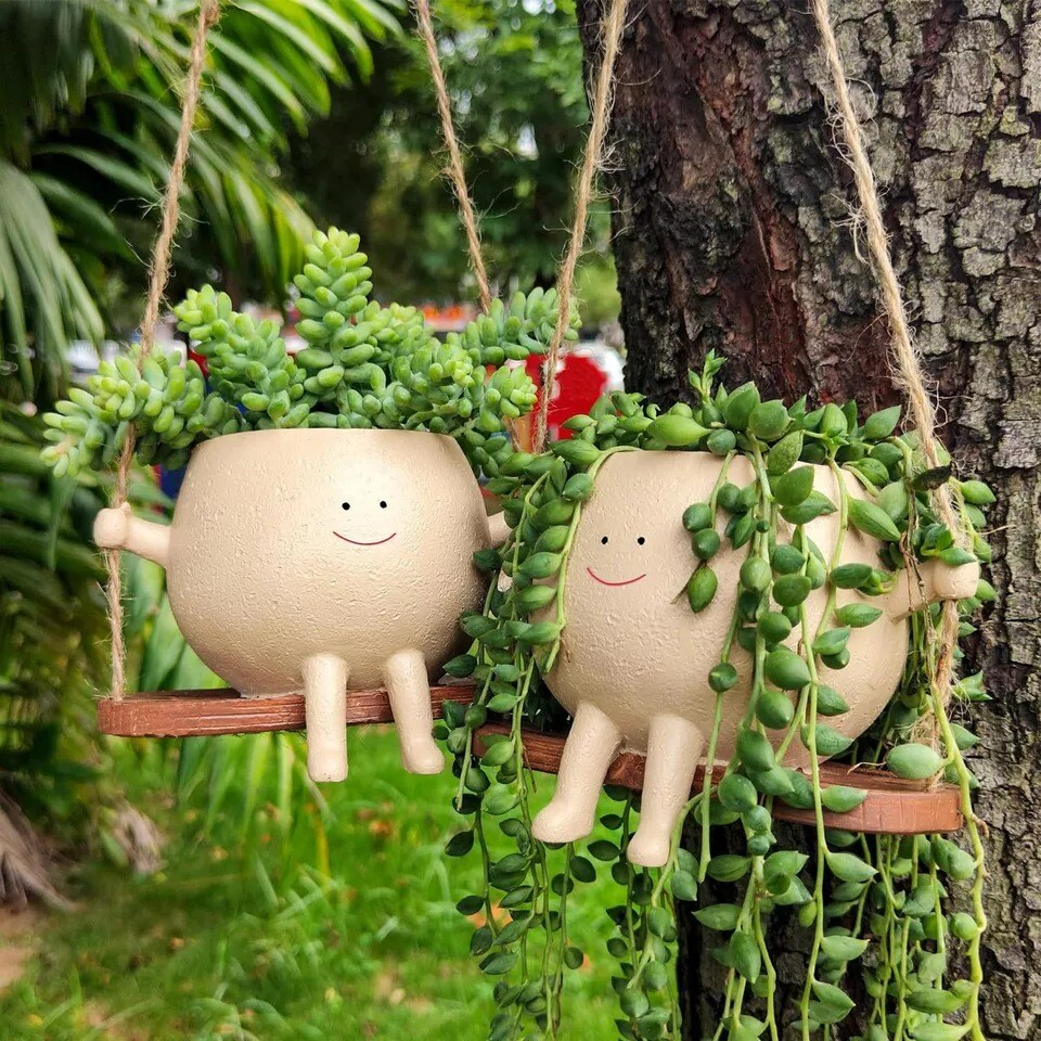 Swing Face Planter Pot Hanging Resin Head Succulent Creative Flower Pots Garden