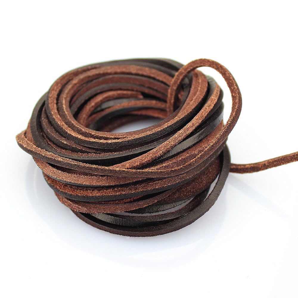 5 yards 3 mm Flat Genuine Leather Strip Cord Braiding String Dark Brown Espresso (5 Yards)