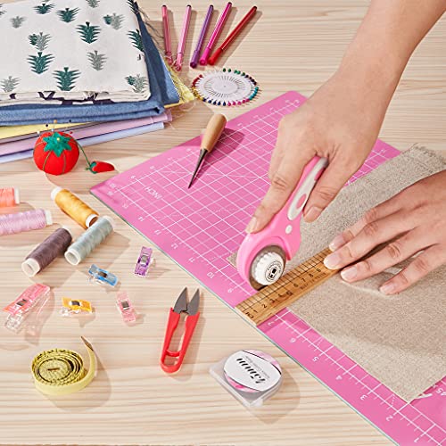 18&#x22;x12&#x22; Thickened Self Healing Cutting Mat, A3 Rotary Cutting Sewing Mat for Crafts, Double Sided 5-Ply Table Cutting Board for Fabric Quilting Art Hobby Project, Pink/Purple