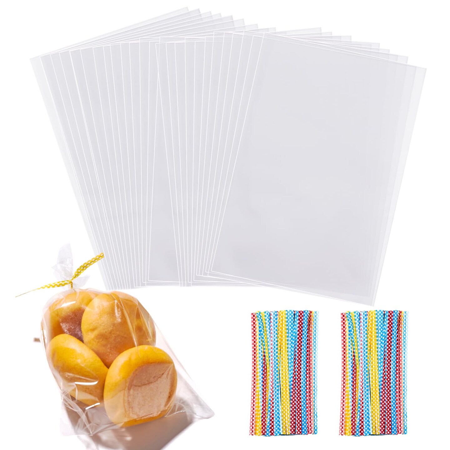 200 Pieces Transparent Clear Cellophane Bags 6x9 Inches, Clear Treat Bags with Ties for Cookie Bags Resealable Cellophane Bag for Packaging Cookies,Gifts,Products,Candy,Favors