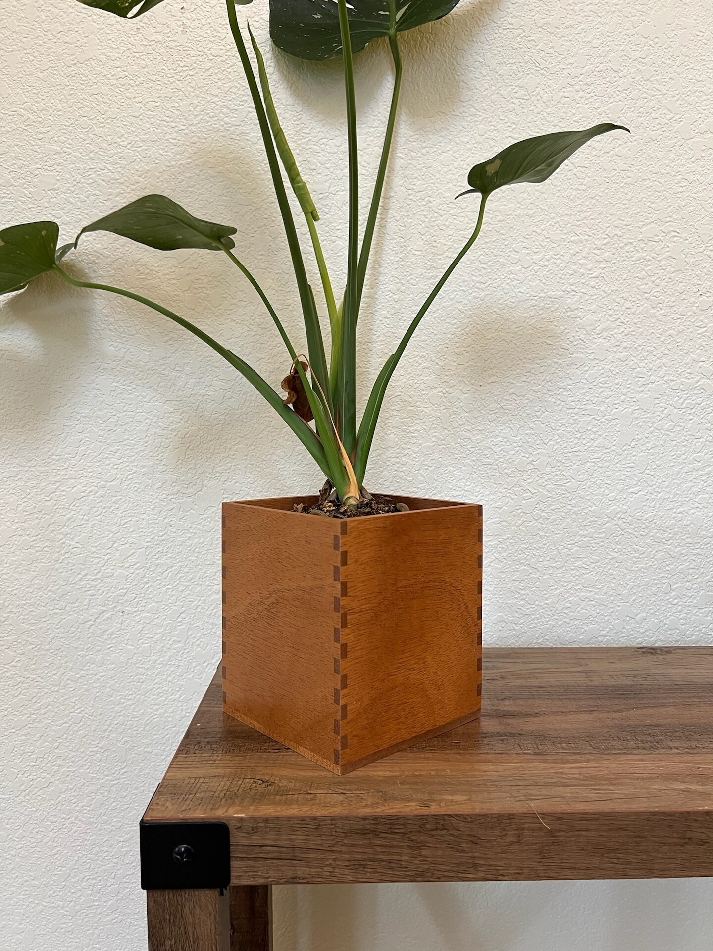 Handmade solid African mahogany hardwood for self-watering planters - indoor planter box - plant container - wooden box