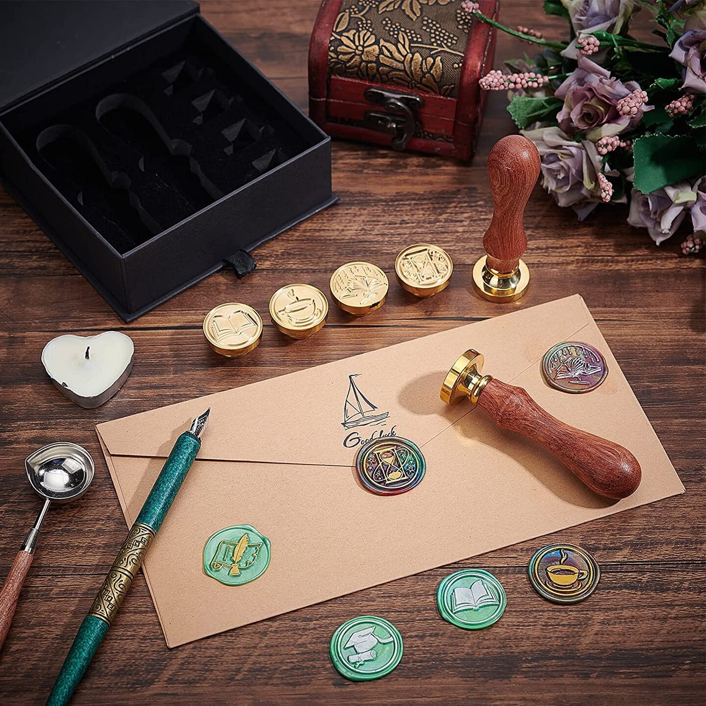 Crow Wax Seal Stamp Halloween Raven Sealing Wax Stamps Moon Vintage 30mm Removable Brass Head Sealing Stamp with Wooden Handle for Wedding Invitations Envelope Wrap