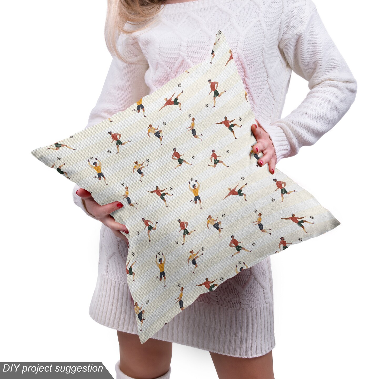 Ambesonne Sports Fabric by the Yard, Men Playing Soccer Football Athletic Poses Minimal Players Cartoonish Design, Decorative Fabric for Upholstery and Home Accents, Multicolor