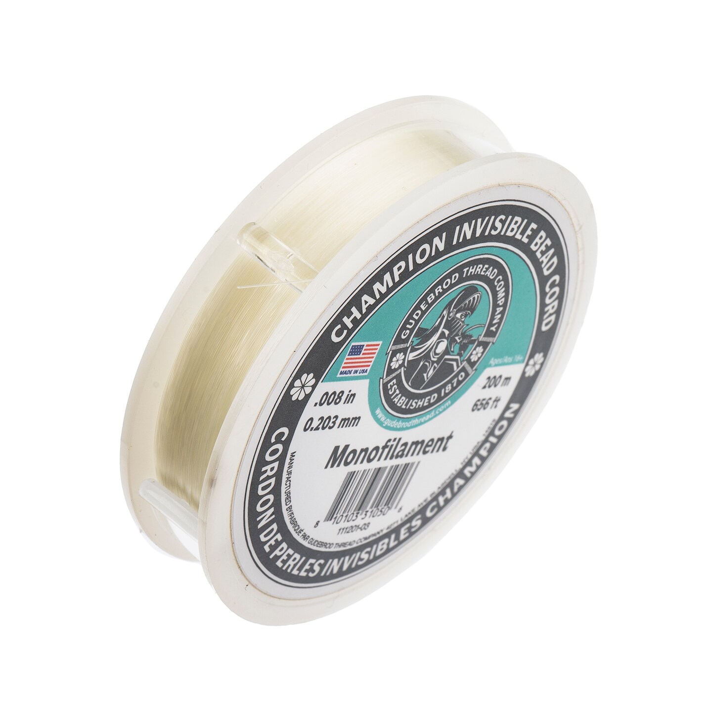 Gudebrod 0.008" Monofilament Champion Invisible Clear Cord | Made in USA