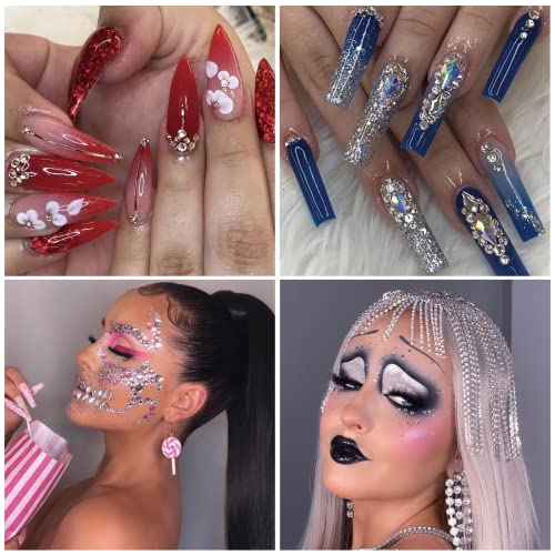 3150 Pieces Clear Nail Gems Silver Face Jewels Tooth Eye Gems-Tiny Glass Nail Diamonds Stone Flatback-Small White Crystals Rhinestone for Acrylic Nails-Craft Gems with Wax Pen HINABTRU