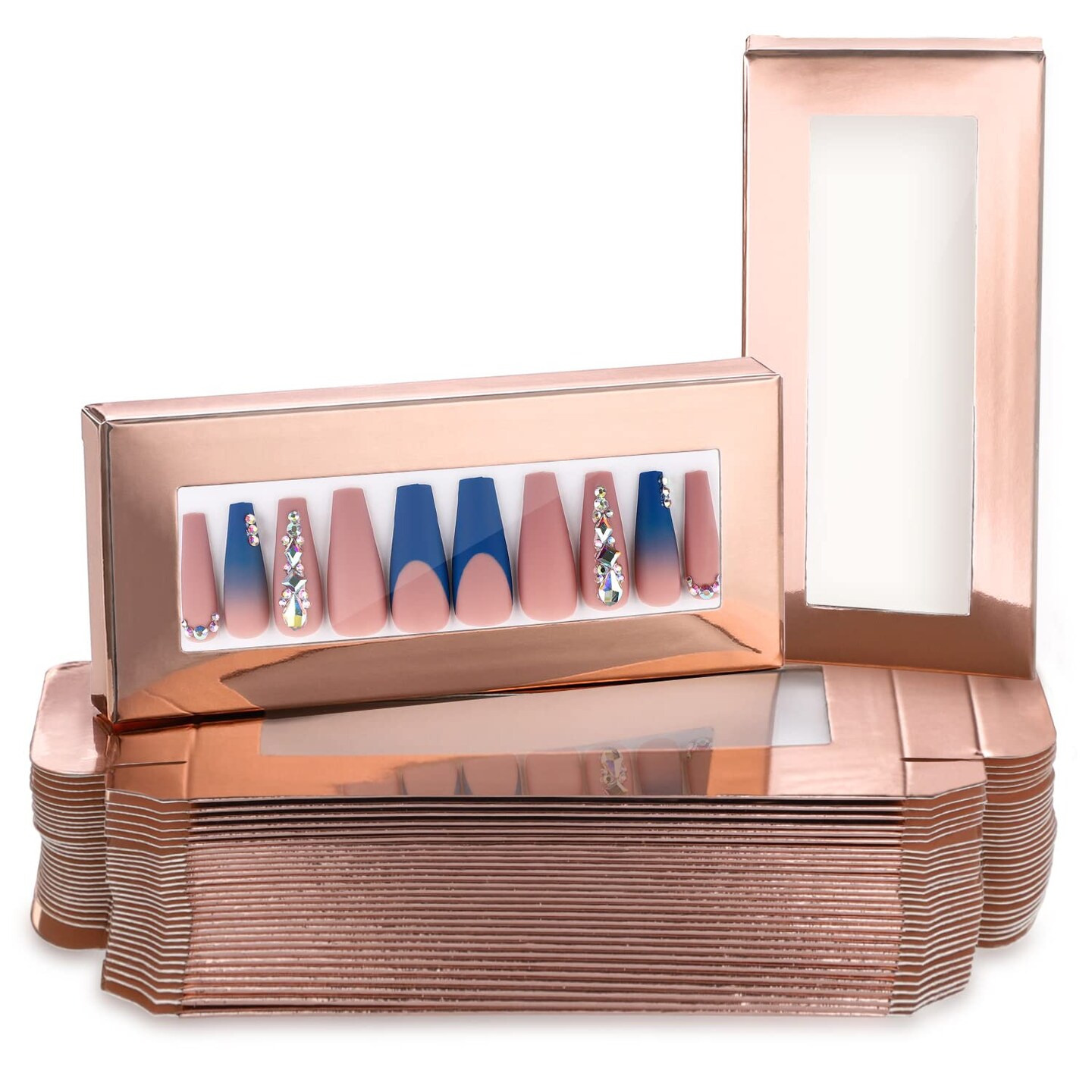 30 Pieces Empty Nail Package Box with 30 Pieces White Background Papers, Empty Pullable Display Packing Box, Press On Nails Packaging Box Set for Press on Nail Business, Empty Nail Tip Box Packaging - Rose Gold