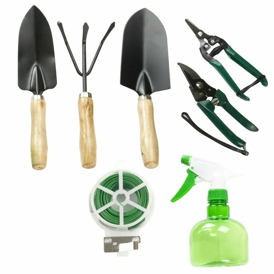 8 in 1 Plant Care Garden Tool Set Spray Bottle Pruners Rake Shovel