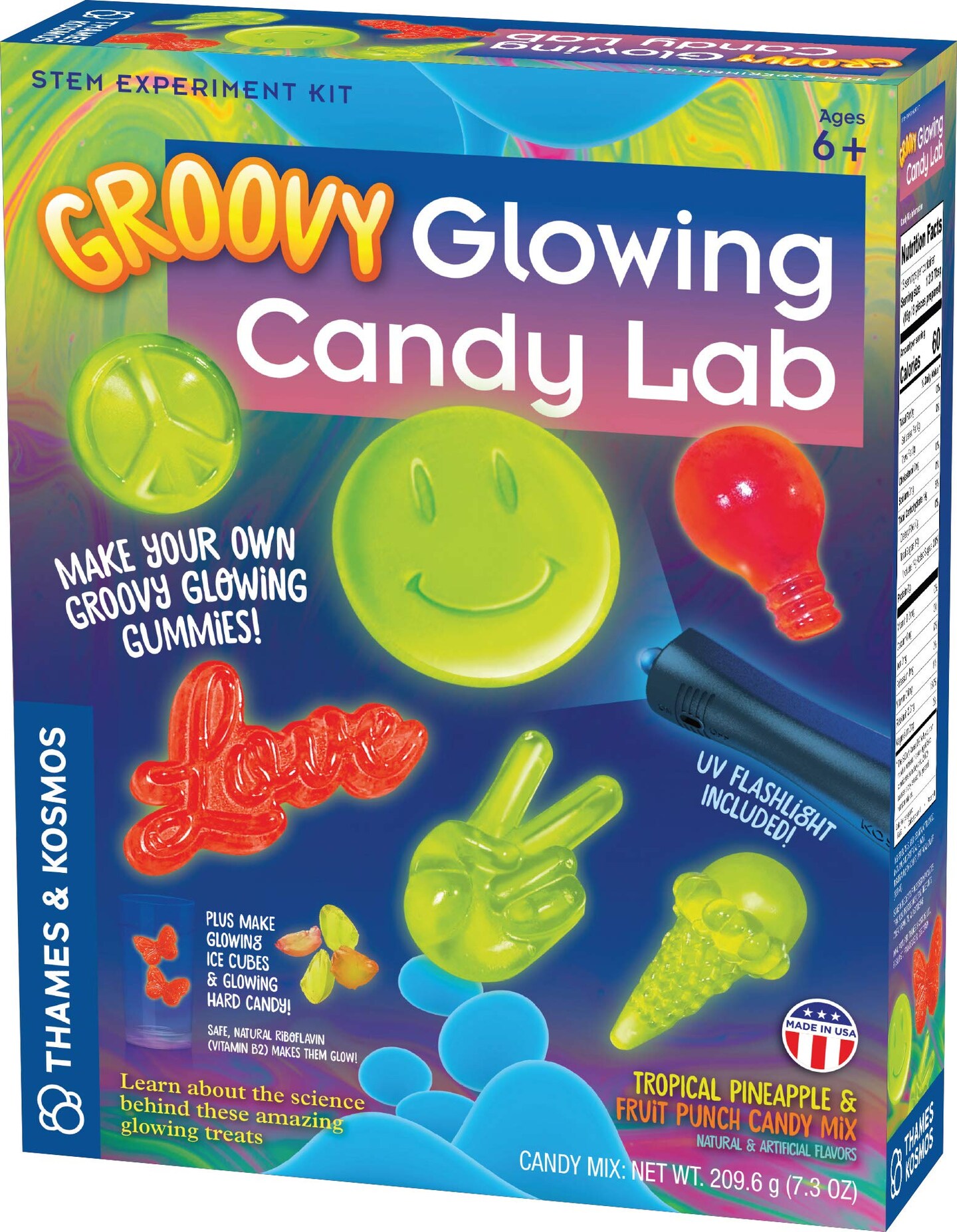 Groovy Glowing Candy Lab STEM Kit | Make Glow-in-the-Dark Candies, Ice Cubes | Explore Luminescence &#x26; Chemistry of Gummies | Cool Shapes, Flavors, Safe to Eat | Includes LED Flashlight