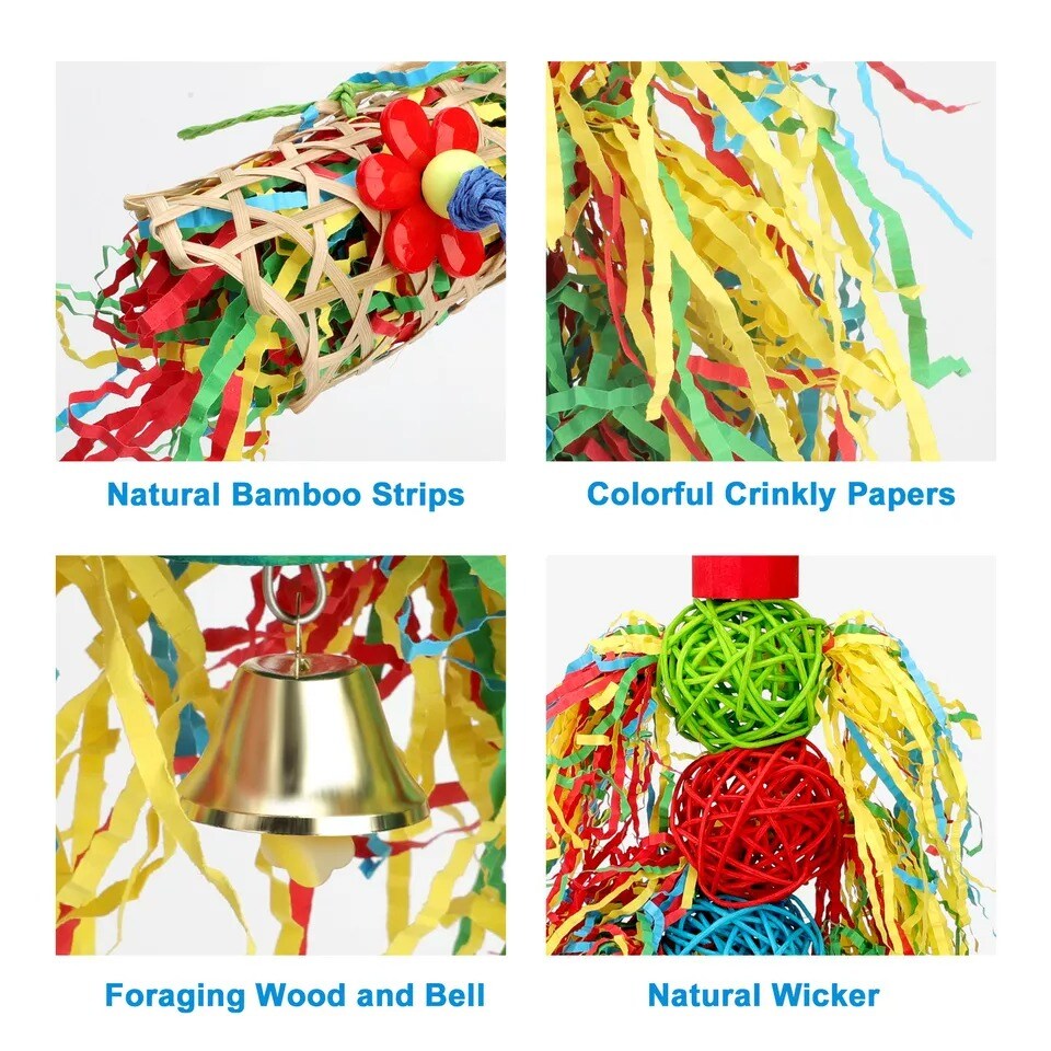 3Pcs Bird Chewing Toy Parrot Cage Foraging Shredder Toy Hanging Loofah Safe Play