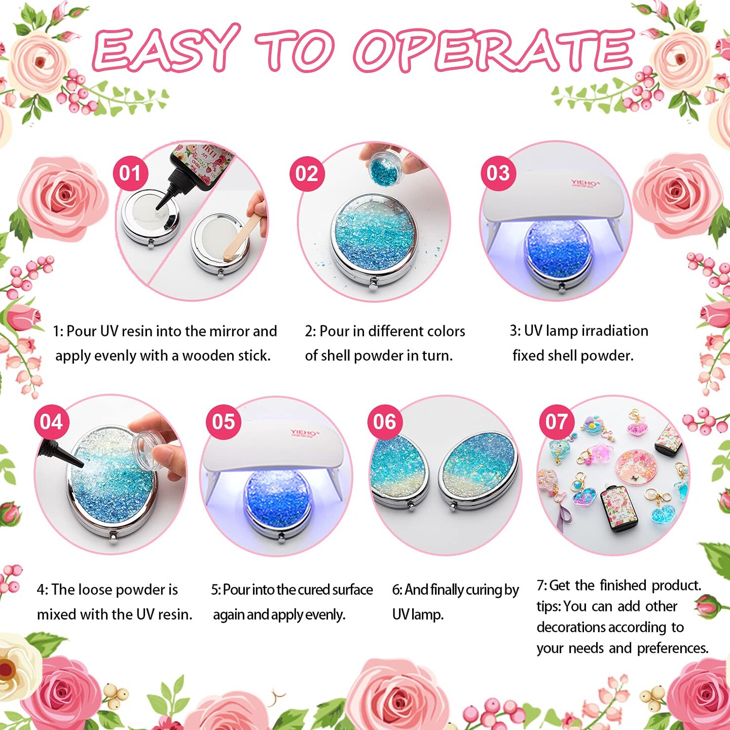 YIEHO UV Resin-200g Upgraded Crystal Clear Hard UV Curing Epoxy Resin Starter Supplies for Craft Jewelry Making