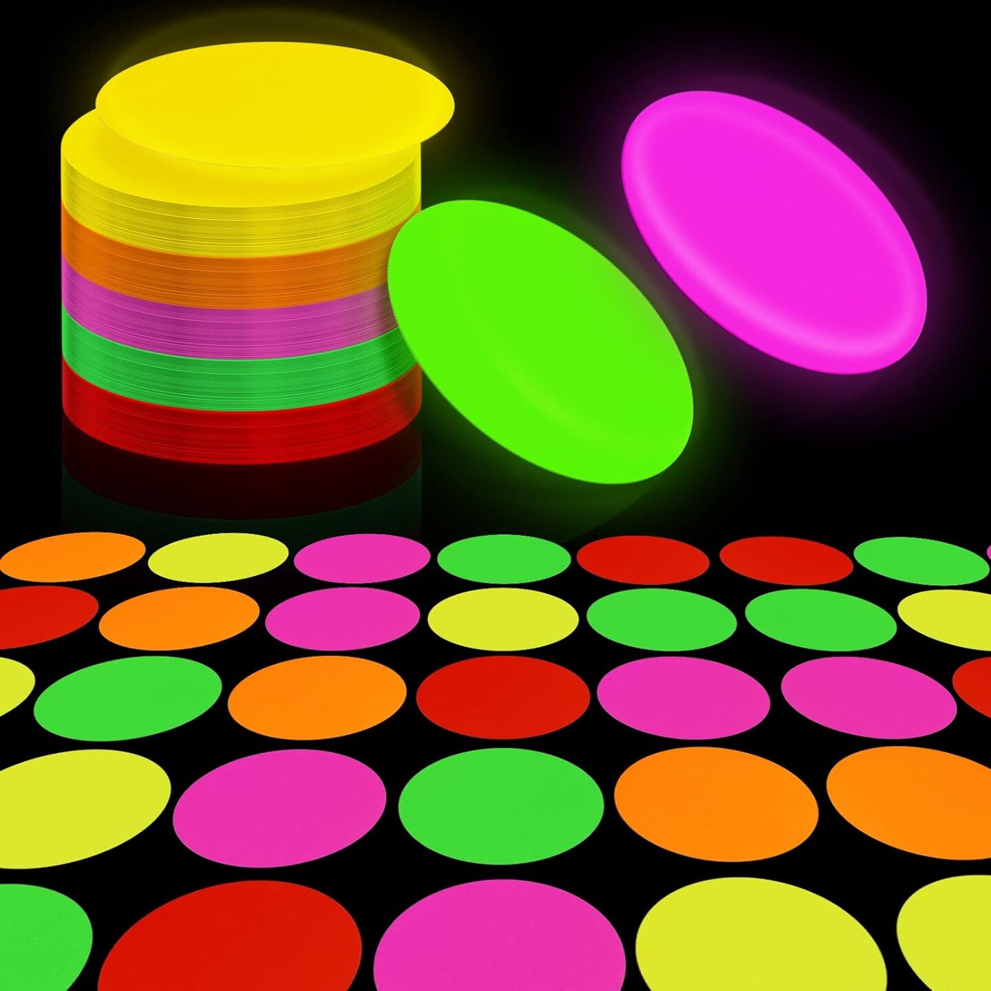 100 Sheets Glow Party Neon Papers, 7.9 Inch Circle Neon Cardstock for Black Light Glow Party Decorations and Supplies, 5 Colors