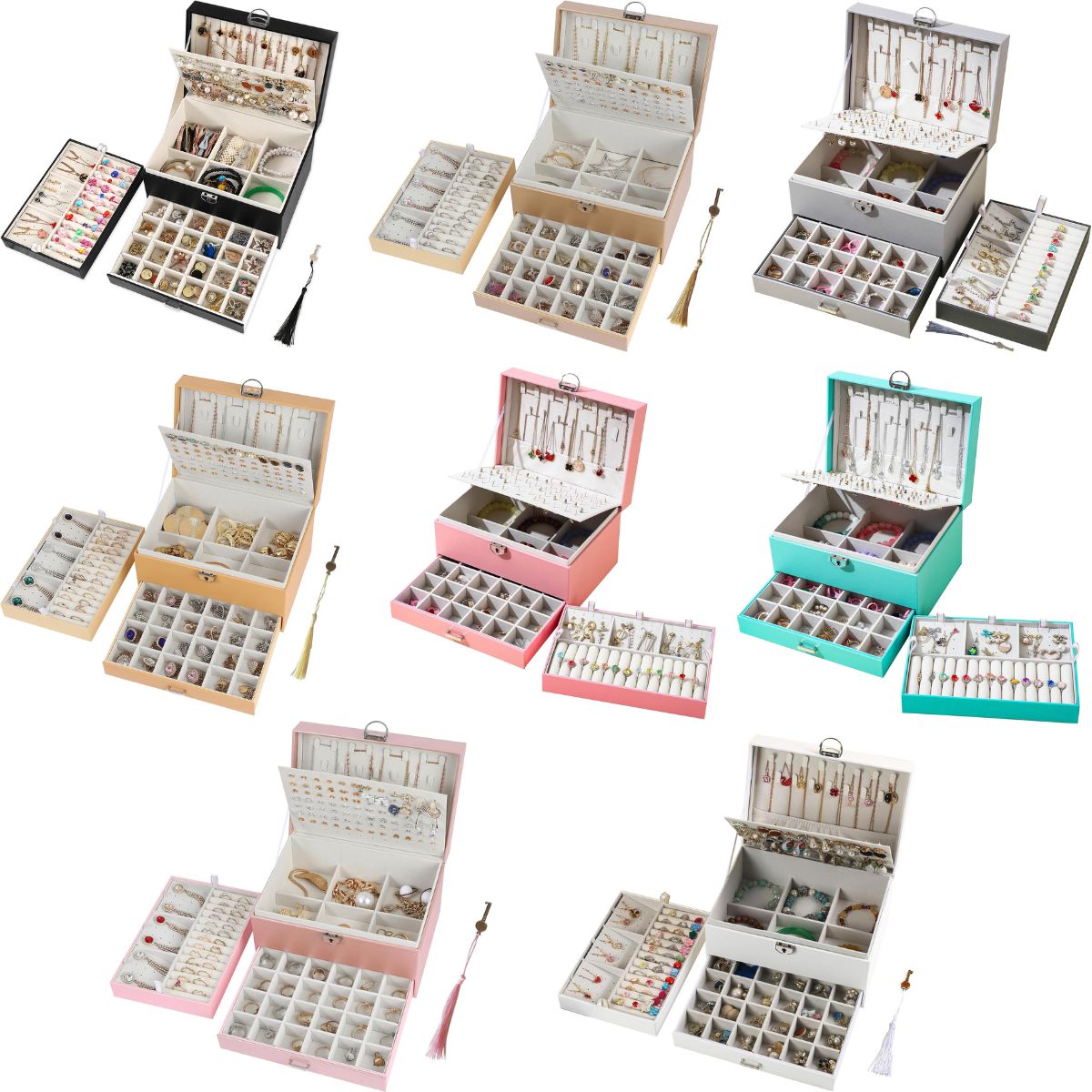 5-Layer Earring Jewelry Box with Lock &#x2013; Stud, Necklace, Ring Organizer for Women and Girls