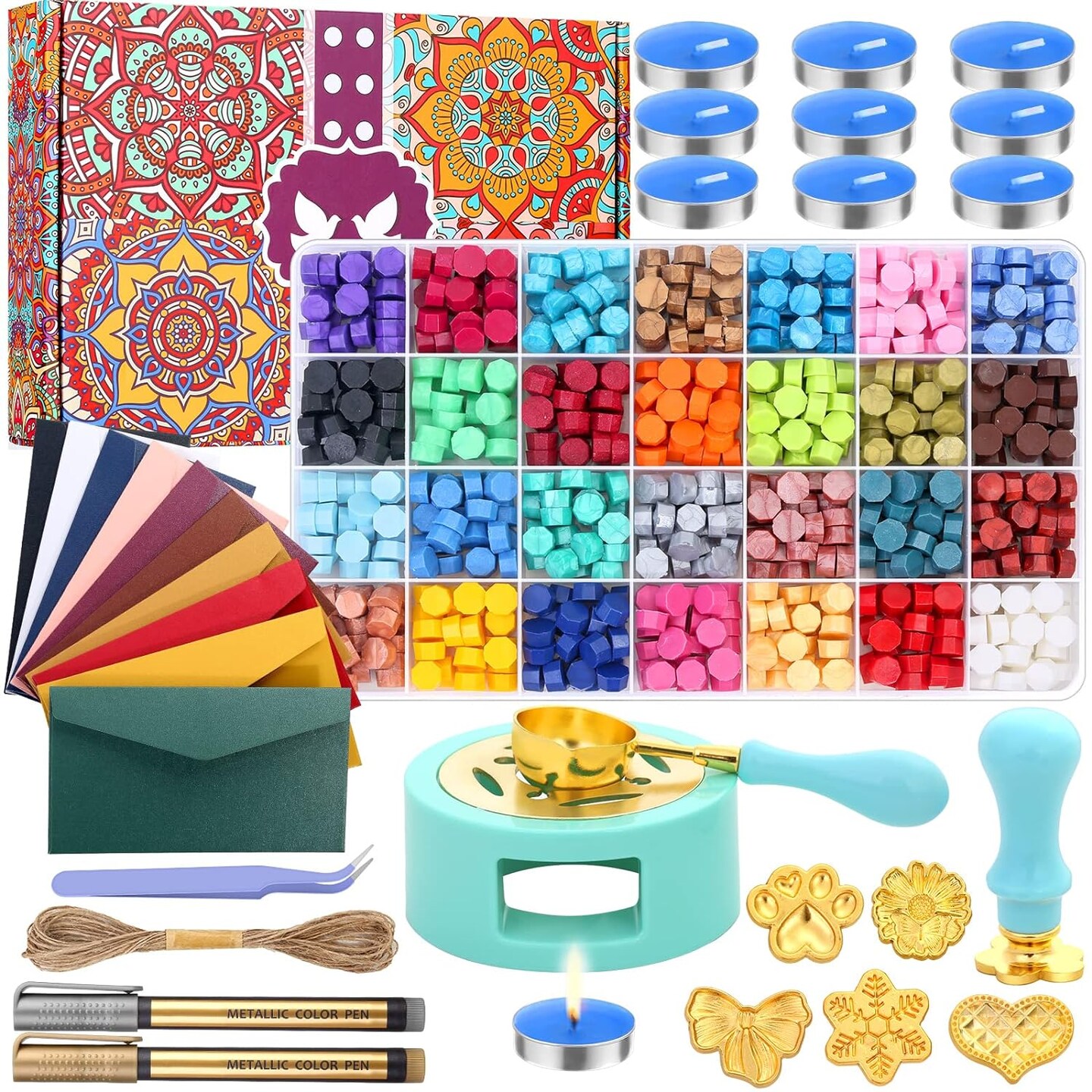 Upgraded Wax Seal Stamp Kit, Anezus 790pcs Sealing Wax Kit with Wax Seal Beads, Wax Stamp, Wax Warmer, Vintage Envelopes, and Gift Box for Letter Sealing, Invitation Cards, Craft Decoration