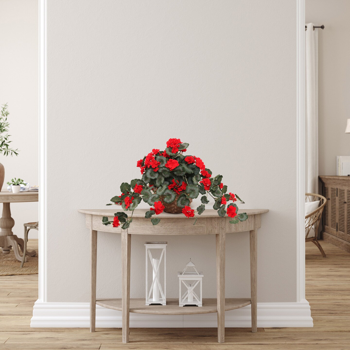 25&#x22; Hanging Red Geranium in Basket, Artificial Flower, Indoor &#x26; Outdoor Use, Front Door Wreath, Home &#x26; Office Decor, Floral Home by Artificial Flowers