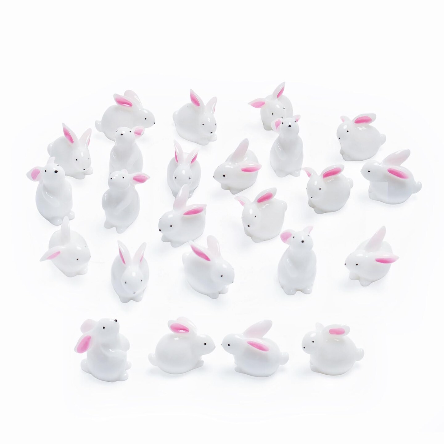Exasinine Mini Rabbits Easter Bunny Miniature Figurines Animals Model Fairy Garden Miniature Moss Landscape DIY Terrarium Crafts Ornament Accessories for Home D&#xE9;cor (Rabbit, Pack of 20)