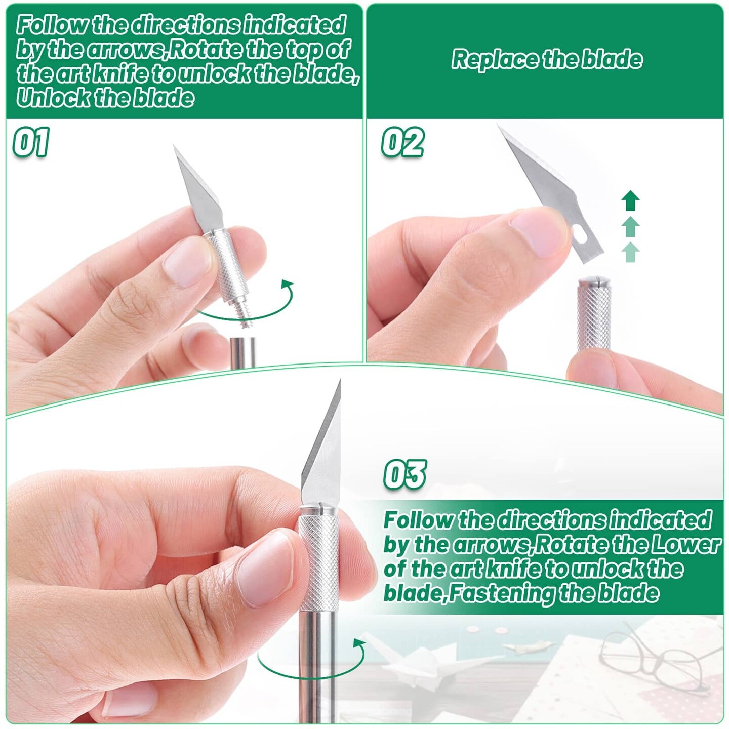 Exacto Knife with Hobby Mat for Crafts, Self Healing Cutting Mat Hobby Knife with 30 PCS Exacto Blades Precision Knife for Art and Crafts Paper Scrapbooking Stencil (Black)