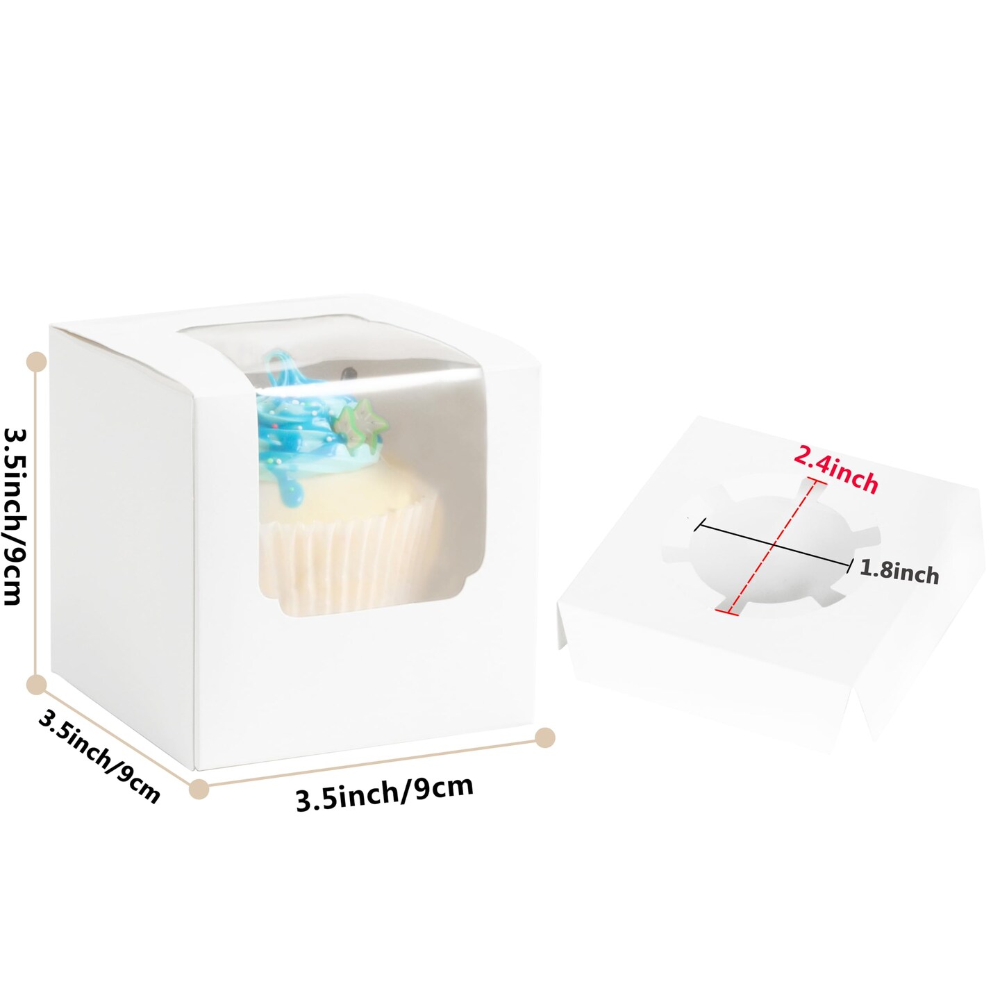 25 Pieces Single White Cupcakes Containers Gift Boxes with Window Inserts Handle for Wedding Candy Boxes (25P-White)