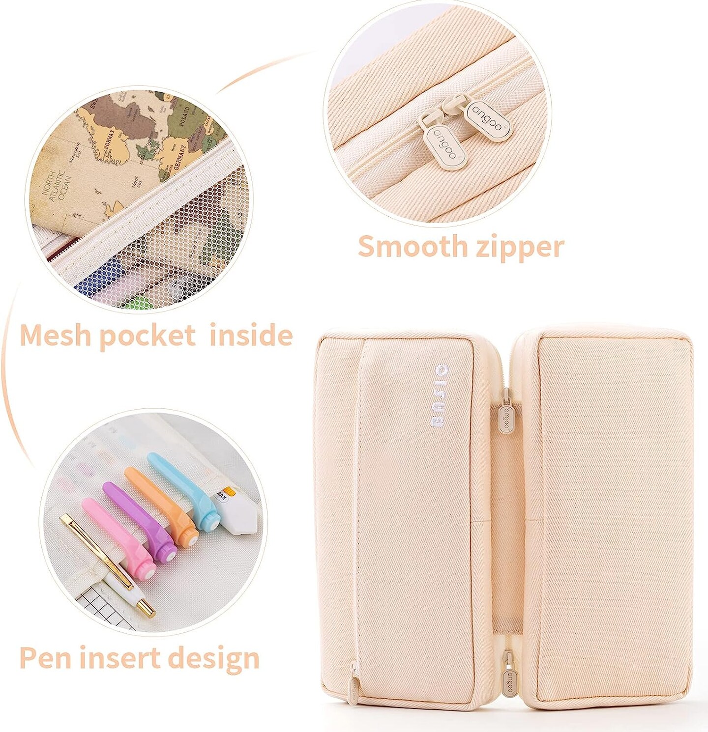 Big Capacity Pencil Case Pencil Pouch School Supplies for College Students Office Simple Stationery Pencil Holder Bag Teen Girls Women-Beige
