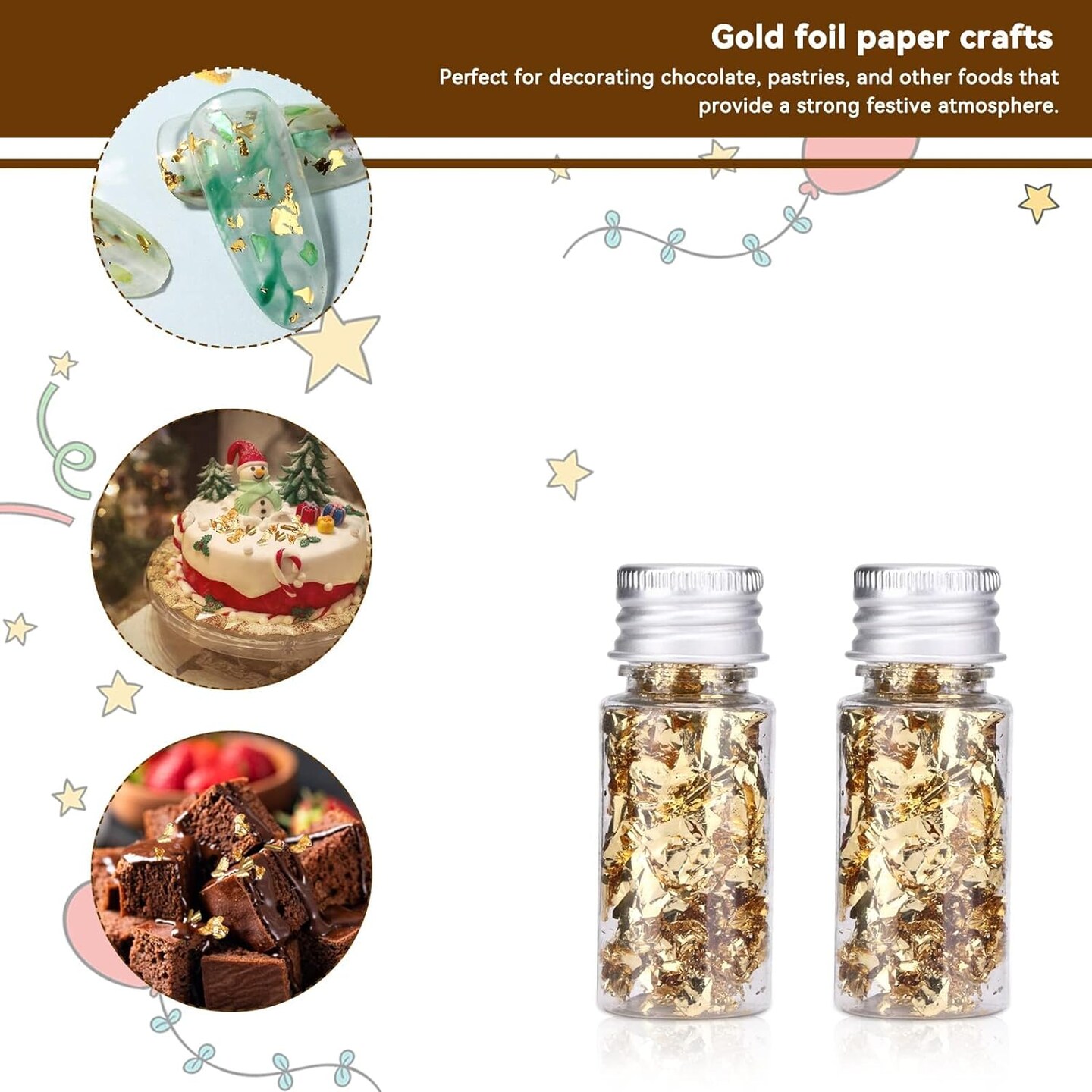 2Pcs Edible Gold Leaf, Gold Leaf Sheets Edible Edible Gold Flakes for Cake Decorating Painting Arts Spa