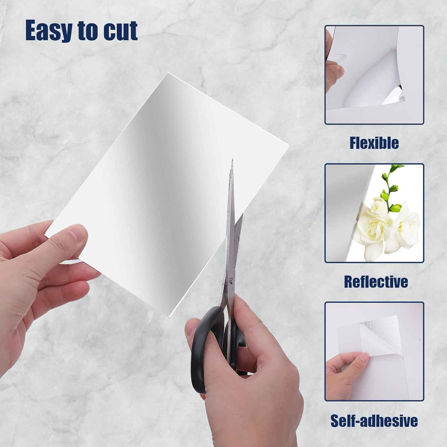 8Pcs Self Adhesive HD Plastic Mirror Sheets, 4.5&#x201D; X 6&#x201D; Shatterproof Arcylic Mirror Stickers, Flexible Stick on Mirrors Tiles for Wall Non Glass, Peel and Stick Mirror Stickers for Craft Scrapbook