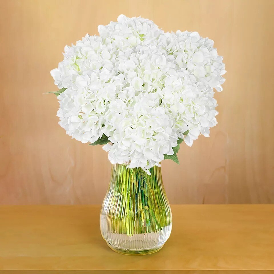 5 Pcs Artificial Silk Hydrangea Flowers 18&#x27;&#x27; White Bouquet