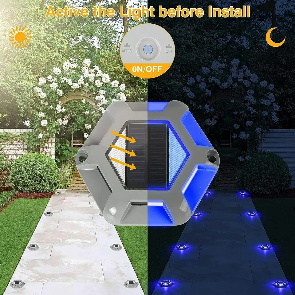 4Pack Solar Deck Lights Blue Driveway Dock Lights Blue Light for Step Sidewalk