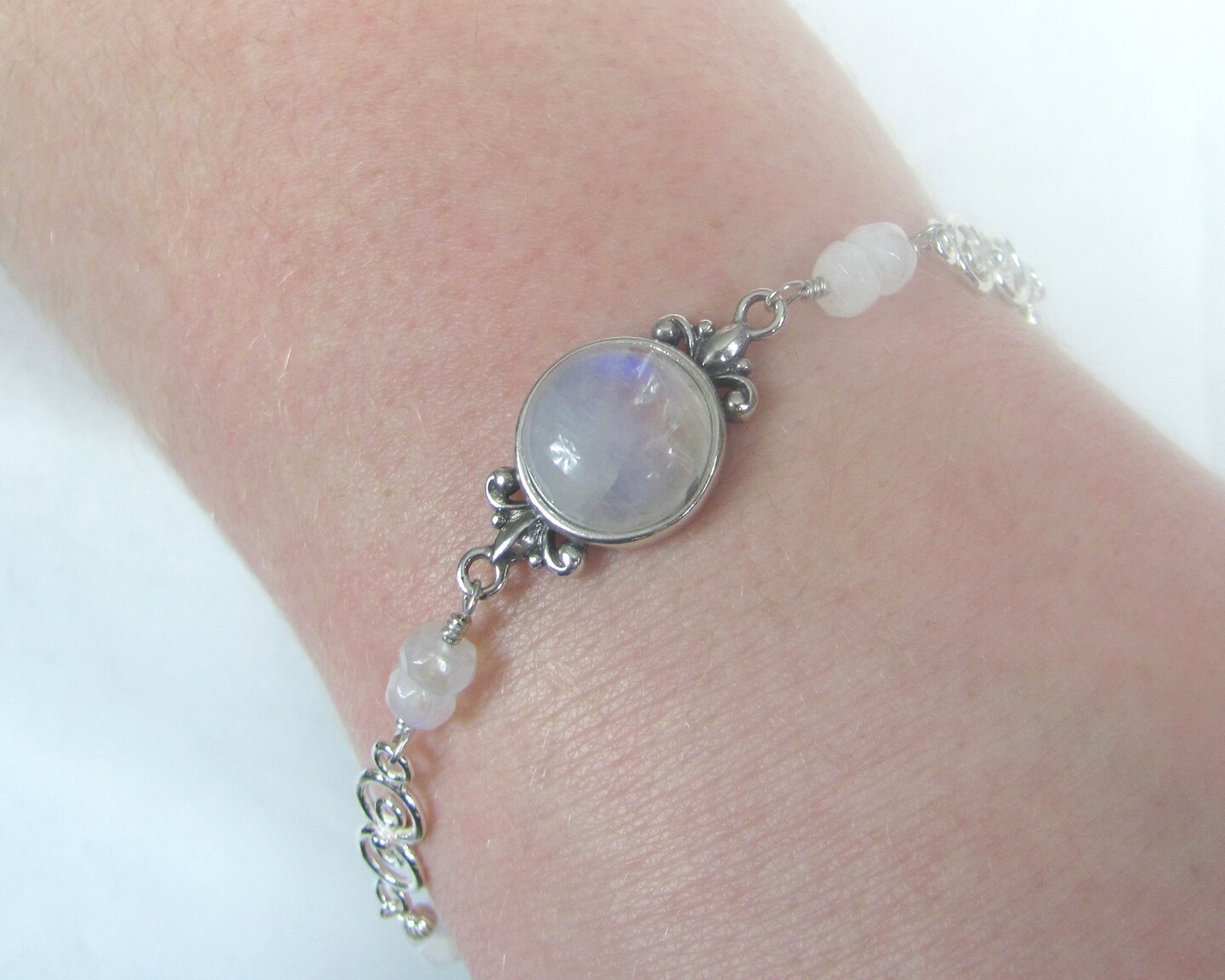 Moonstone Bracelet in Sterling Silver with Fleur de Lis Setting product 2