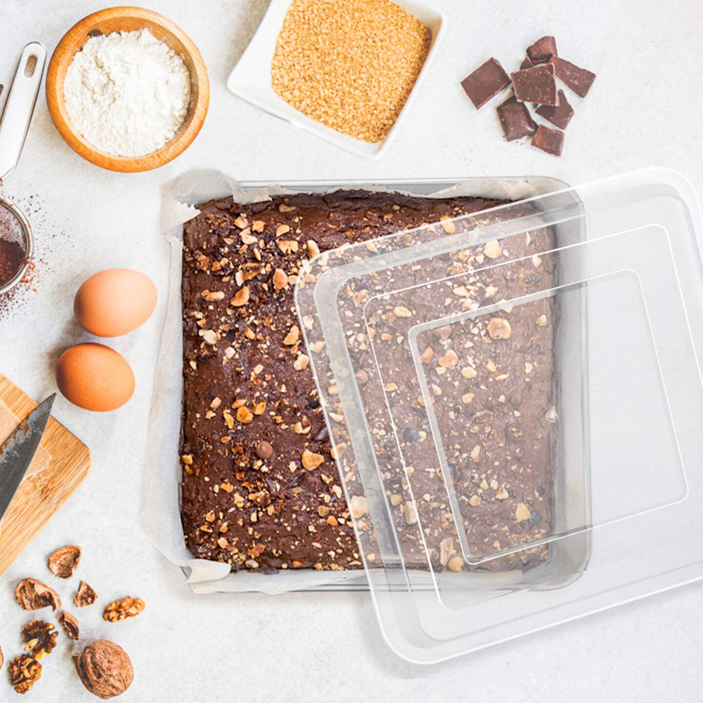4 Pieces 8 x 8-Inch Baking Pan with lid, Square Cake Brownie Baking Pans Stainless Steel Bakeware Set of 2, Non-toxic &#x26; Healthy, Easy Clean &#x26; Dishwasher Safe - (2 Pans + 2 Lids)