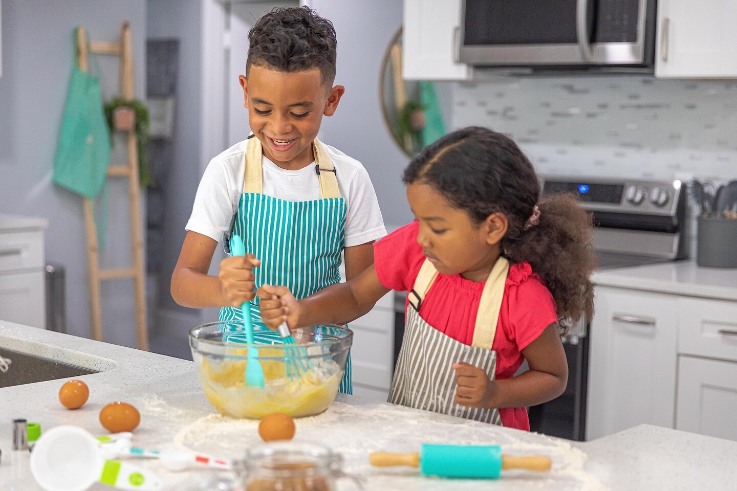4 Pieces Kids Cooking Utensils Set - Kids Kitchen Tools - Safe Kids Baking Set - Food Grade Toddler Chef Supplies - Gender Neutral Silicone Cookware Kit with Spatula Whisk Tongs Rolling Pin