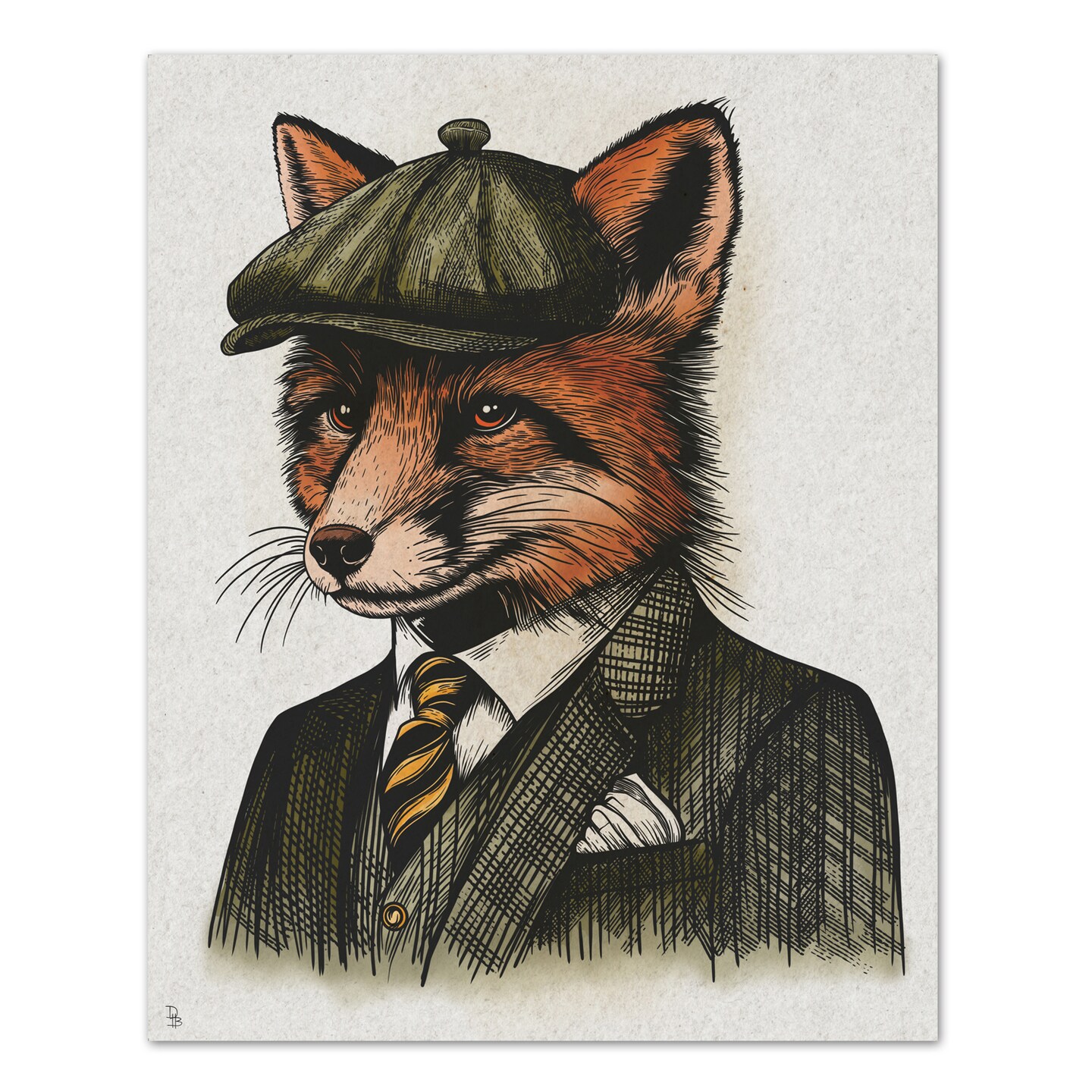 Dapper Fox Illustration Vintage Style Print (Various Sizes