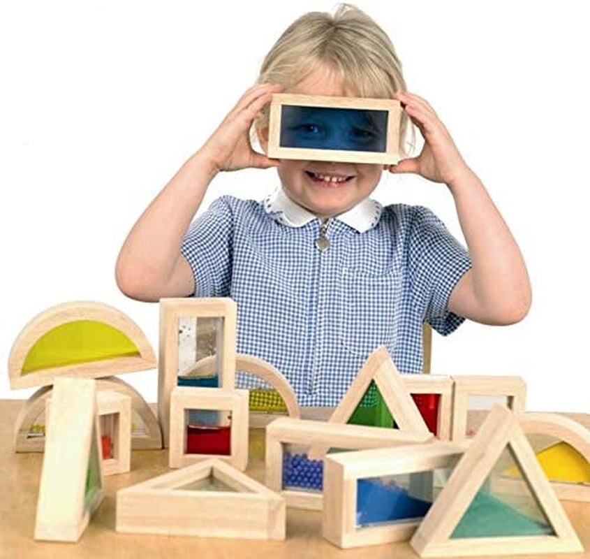 Large Wooden Building Blocks for Toddlers Baby Kids 16 Pcs Rainbow Blocks Geometry Sensory Stacking Construction Toys Set Colorful Preschool Learning Educational Toys for Boys &#x26; Girls&#x2026;