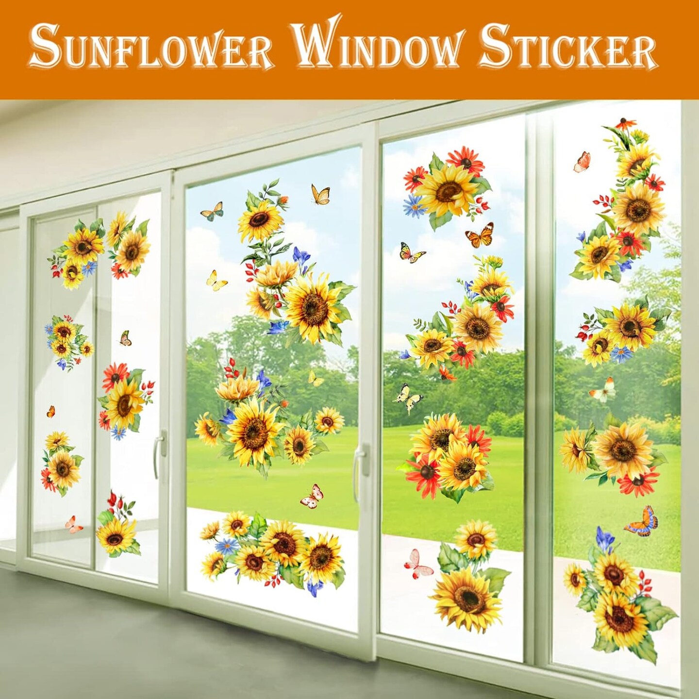 Sunflower Window Cling Spring Decoration Supply Summer window sticker Sunflower window decals Fall Window Decor Autumn clings Holiday Birthday Party Decorating a bedroom, nursery, or living room